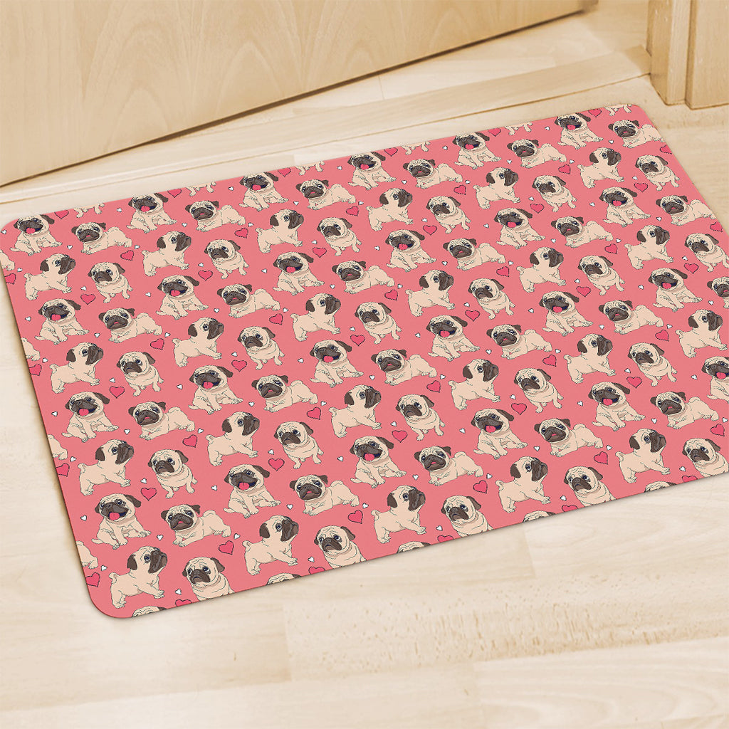 Love Pug Pattern Print Polyester Doormat