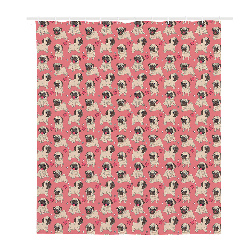 Love Pug Pattern Print Polyester Shower Curtain