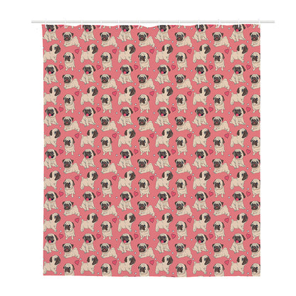 Love Pug Pattern Print Polyester Shower Curtain