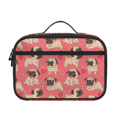 Love Pug Pattern Print Portable Lunch Bag