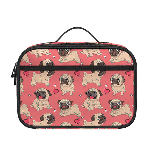Love Pug Pattern Print Portable Lunch Bag