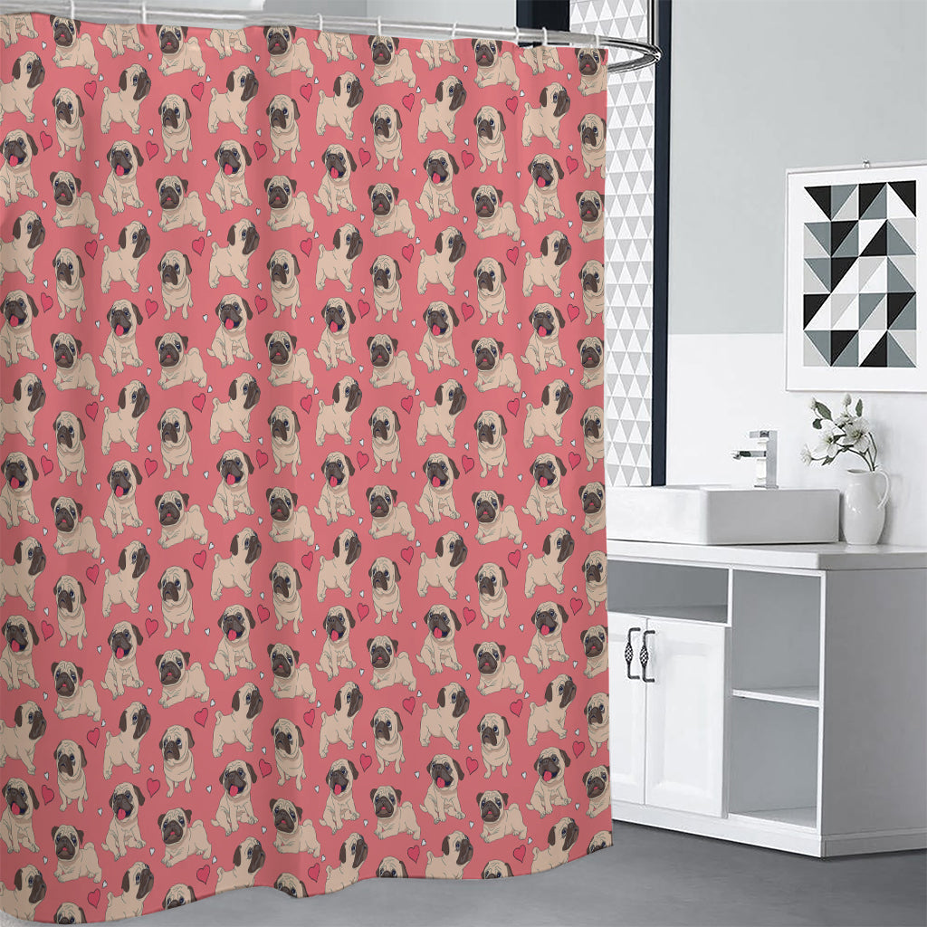 Love Pug Pattern Print Premium Shower Curtain