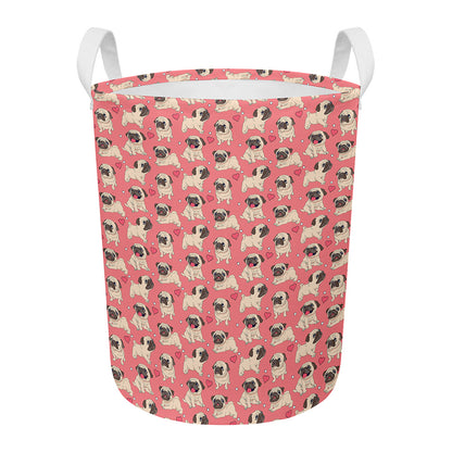 Love Pug Pattern Print Round Laundry Basket