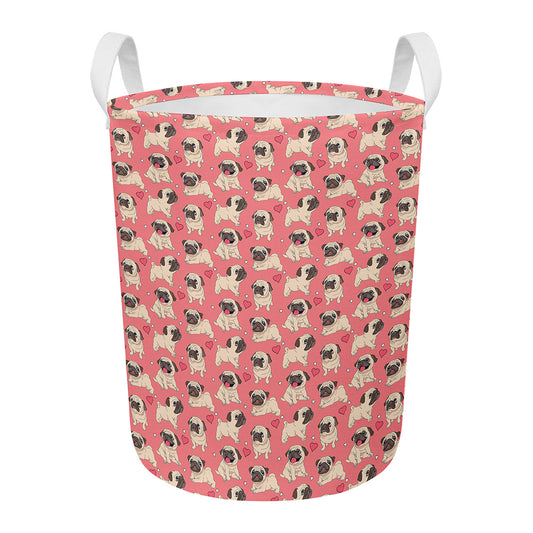 Love Pug Pattern Print Round Laundry Basket