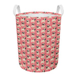 Love Pug Pattern Print Round Laundry Basket