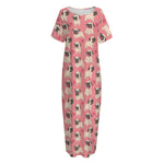 Love Pug Pattern Print Short Sleeve Long Nightdress