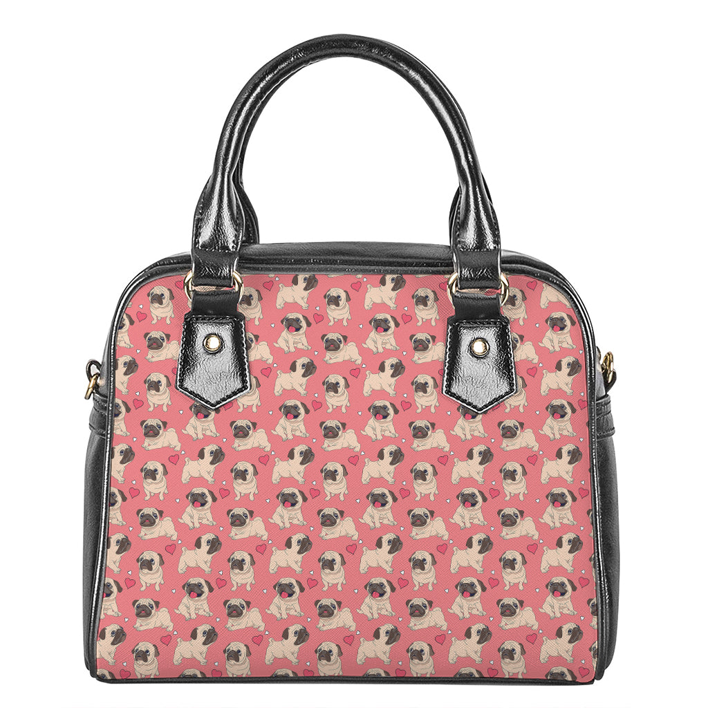 Love Pug Pattern Print Shoulder Handbag
