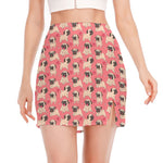 Love Pug Pattern Print Side Slit Mini Skirt