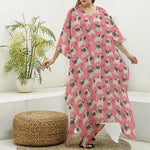 Love Pug Pattern Print Silk V-Neck Kaftan Dress