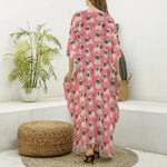 Love Pug Pattern Print Silk V-Neck Kaftan Dress