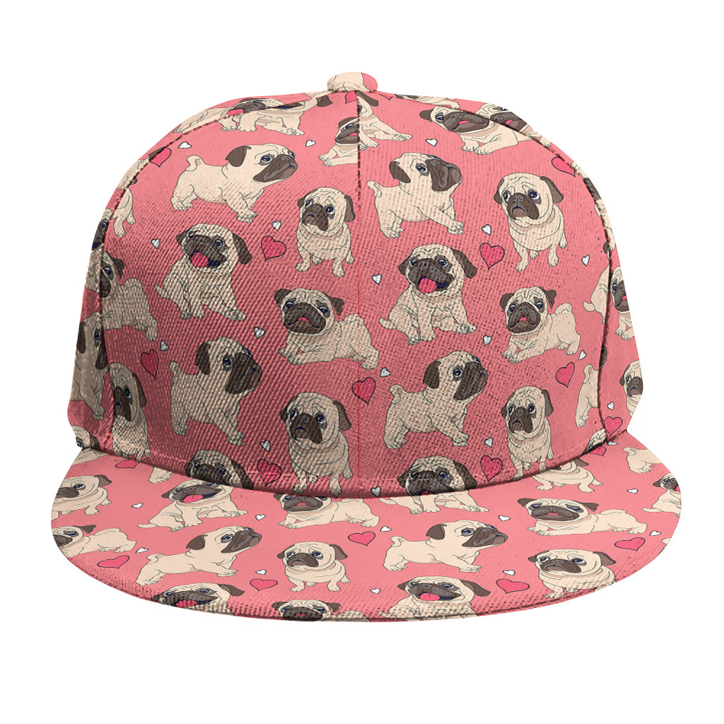 Love Pug Pattern Print Snapback Cap