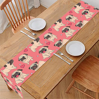 Love Pug Pattern Print Table Runner
