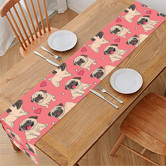 Love Pug Pattern Print Table Runner