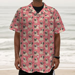 Love Pug Pattern Print Textured Short Sleeve Shirt