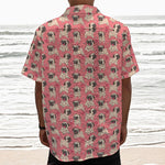 Love Pug Pattern Print Textured Short Sleeve Shirt