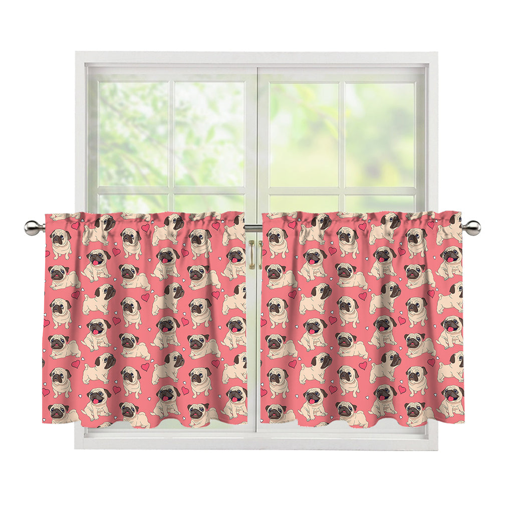 Love Pug Pattern Print Tier Curtains