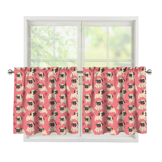 Love Pug Pattern Print Tier Curtains