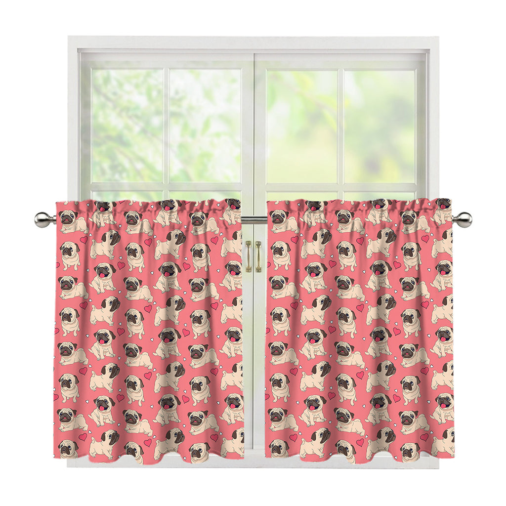 Love Pug Pattern Print Tier Curtains