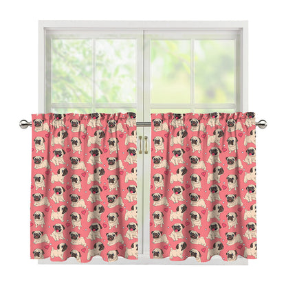 Love Pug Pattern Print Tier Curtains
