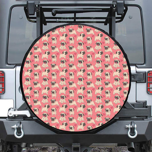 Love Pug Pattern Print Tire Cover