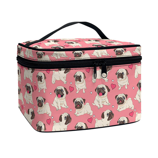 Love Pug Pattern Print Travel Makeup Bag
