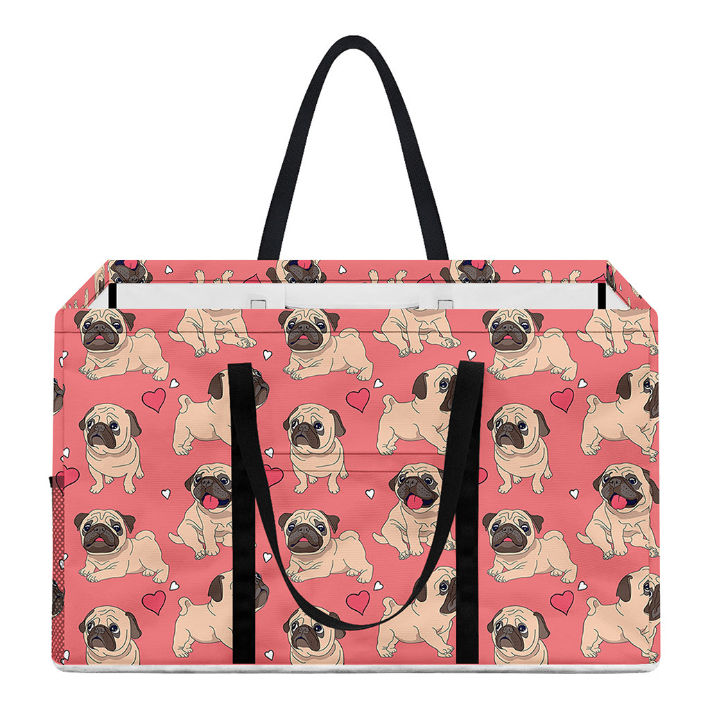 Love Pug Pattern Print Utility Tote Bag