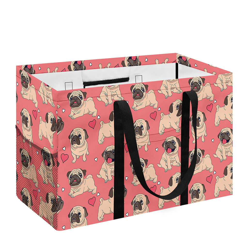 Love Pug Pattern Print Utility Tote Bag