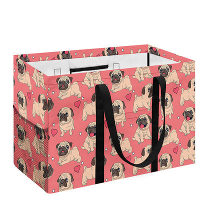 Love Pug Pattern Print Utility Tote Bag