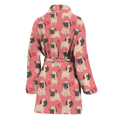 Love Pug Pattern Print Women's Bathrobe
