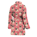 Love Pug Pattern Print Women's Bathrobe