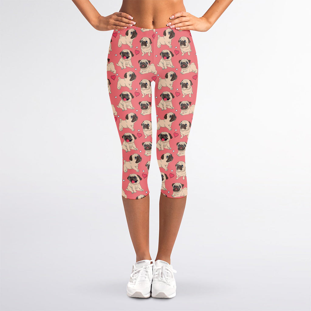 Love Pug Pattern Print Women's Capri Leggings