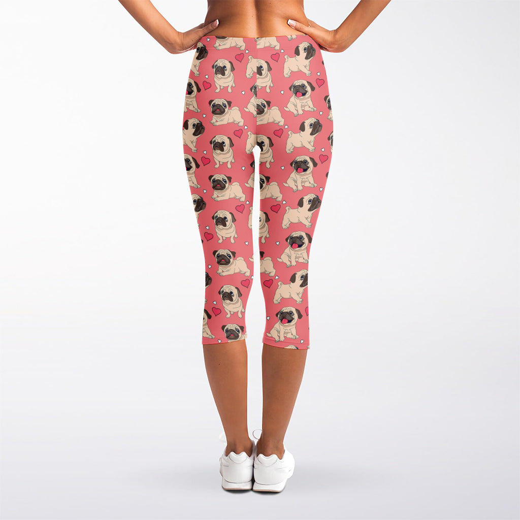 Love Pug Pattern Print Women's Capri Leggings