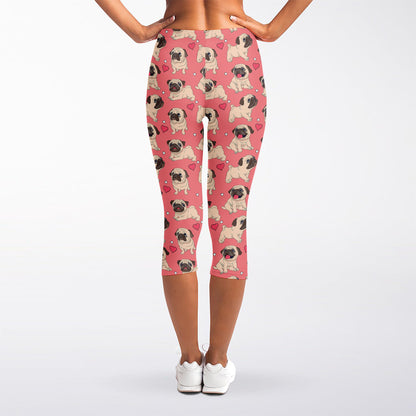 Love Pug Pattern Print Women's Capri Leggings