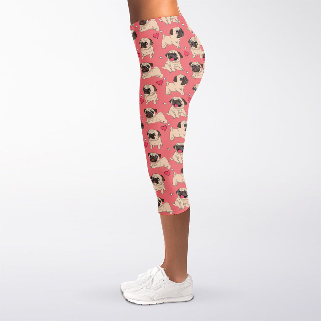 Love Pug Pattern Print Women's Capri Leggings