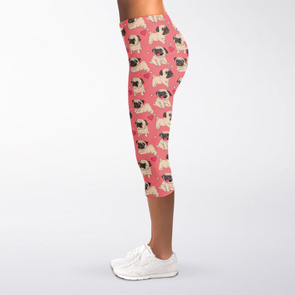 Love Pug Pattern Print Women's Capri Leggings