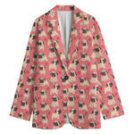 Love Pug Pattern Print Women's Cotton Blazer