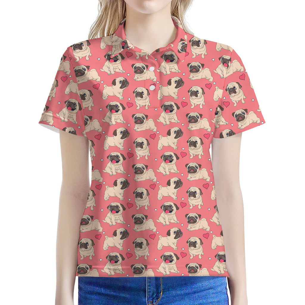 Love Pug Pattern Print Women's Polo Shirt