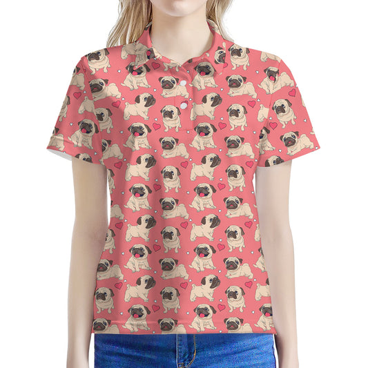 Love Pug Pattern Print Women's Polo Shirt