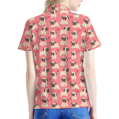 Love Pug Pattern Print Women's Polo Shirt