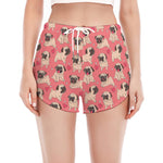 Love Pug Pattern Print Women's Split Running Shorts