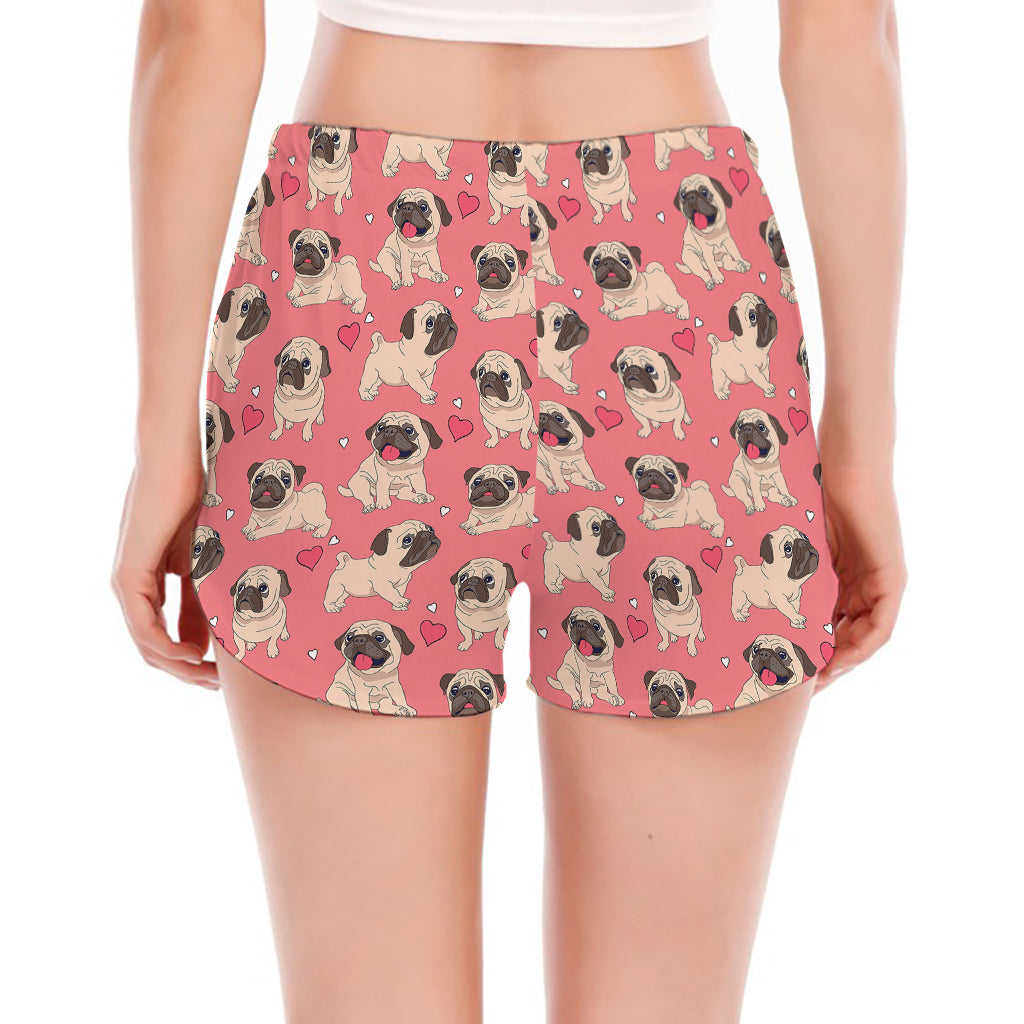 Love Pug Pattern Print Women's Split Running Shorts