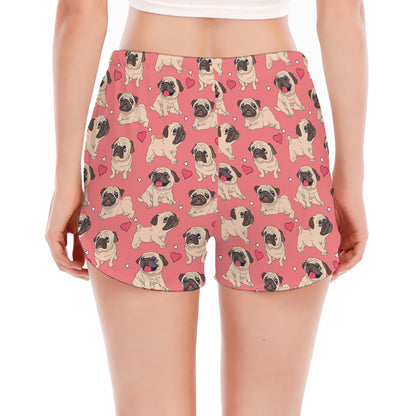 Love Pug Pattern Print Women's Split Running Shorts