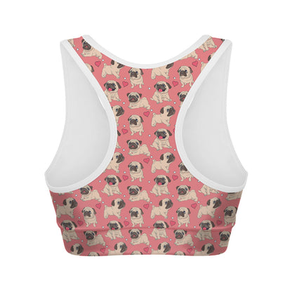 Love Pug Pattern Print Women's Sports Bra