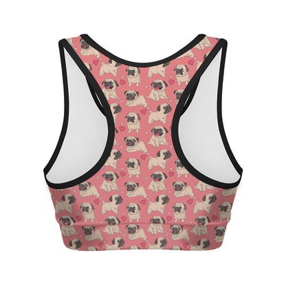 Love Pug Pattern Print Women's Sports Bra
