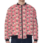 Love Pug Pattern Print Zip Sleeve Bomber Jacket