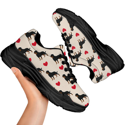 Love Rottweiler Pattern Print Black Chunky Shoes