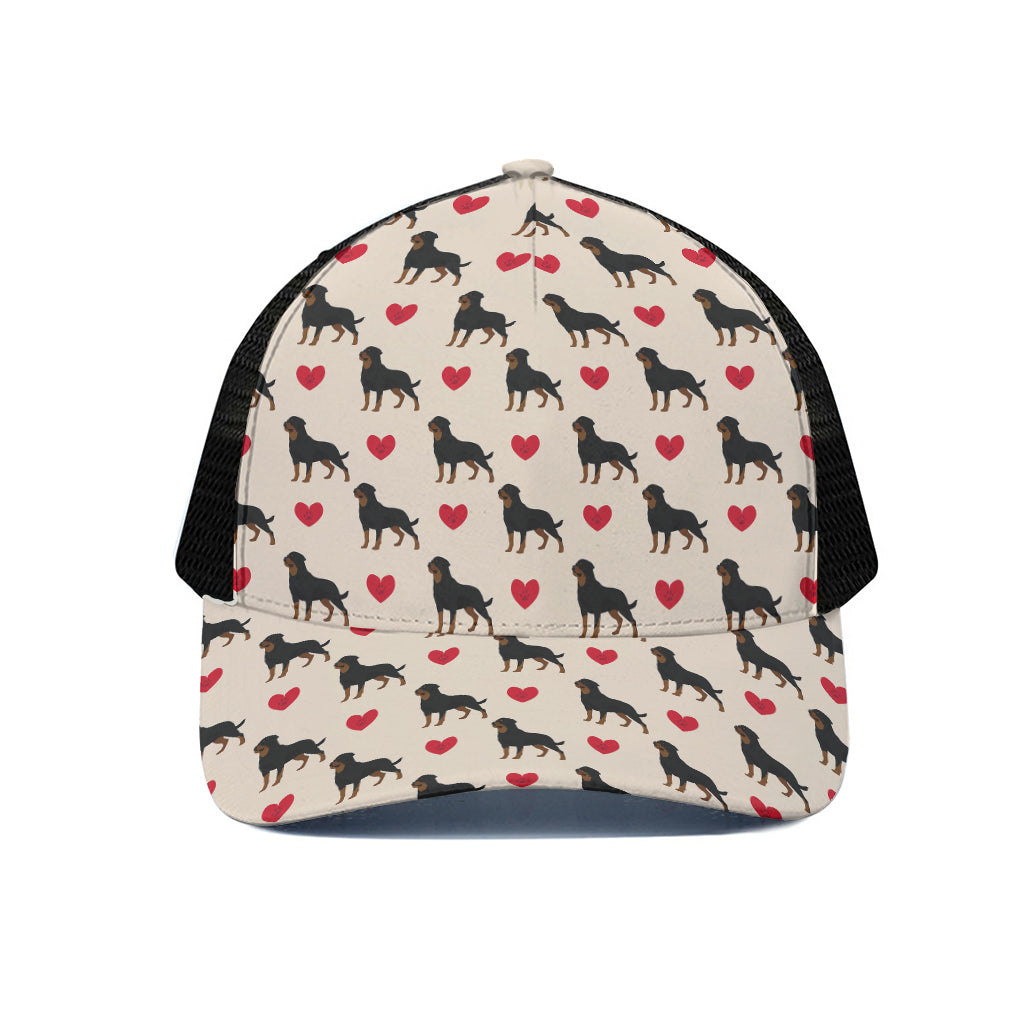 Love Rottweiler Pattern Print Black Mesh Trucker Cap