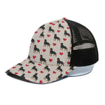 Love Rottweiler Pattern Print Black Mesh Trucker Cap