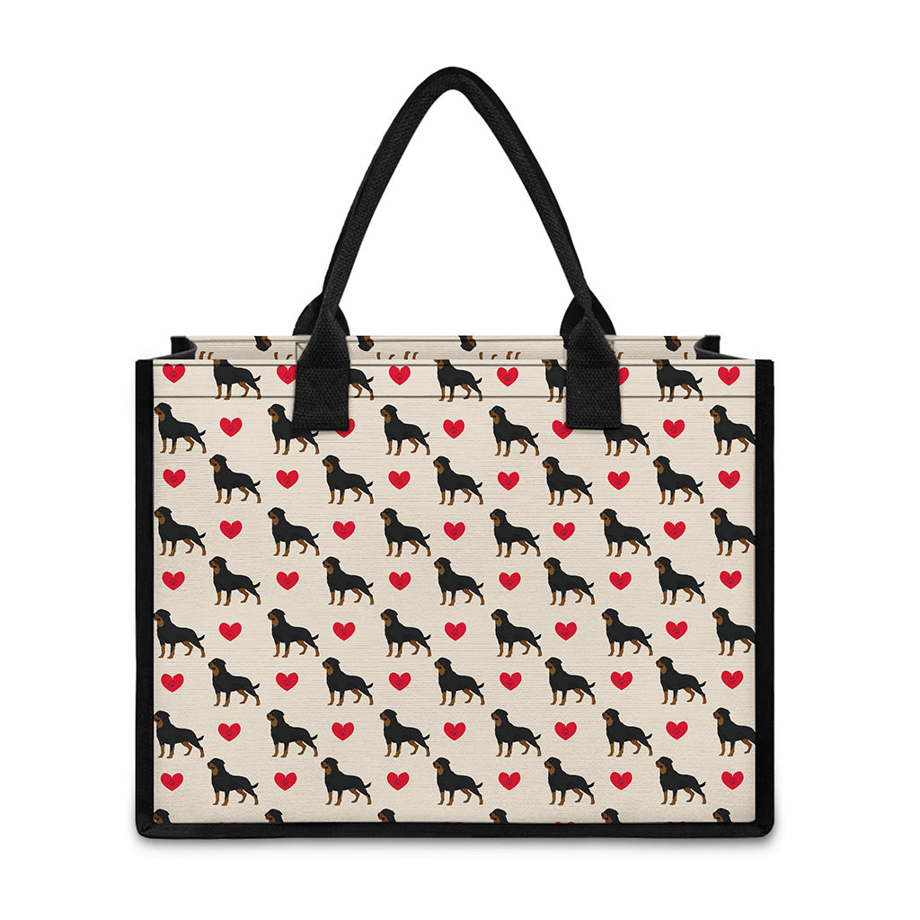 Love Rottweiler Pattern Print Canvas Tote Bag