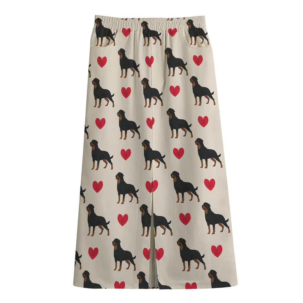 Love Rottweiler Pattern Print Cotton Front Slit Maxi Skirt